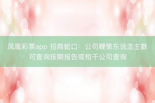 凤凰彩票app 招商蛇口：公司鞭策东说念主数可查询按期报告或相干公司查询