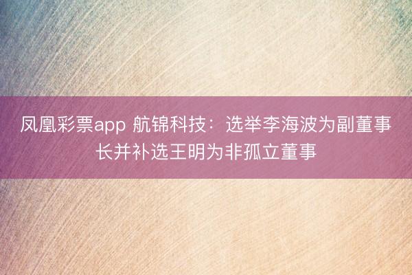 凤凰彩票app 航锦科技：选举李海波为副董事长并补选王明为非孤立董事