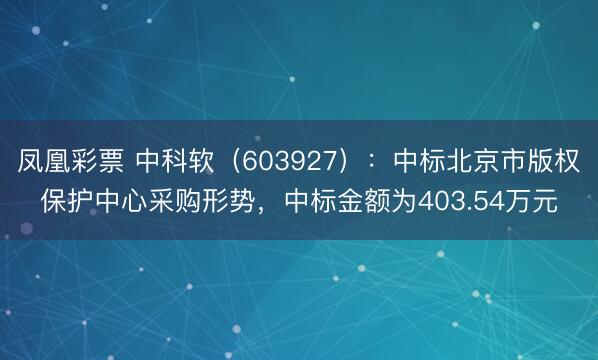 凤凰彩票 中科软(603927):中标北京市版权保护中心采购形势,中标金额为403.54万元