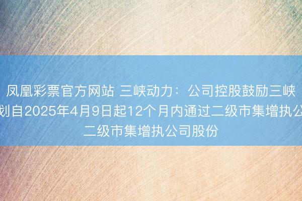 凤凰彩票官方网站 三峡动力：公司控股鼓励三峡集团计划自2025年4月9日起12个月内通过二级市集增执公司股份