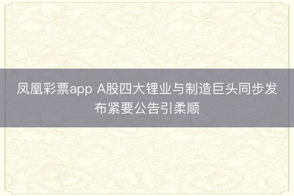 凤凰彩票app A股四大锂业与制造巨头同步发布紧要公告引柔顺
