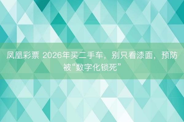 凤凰彩票 2026年买二手车，别只看漆面，预防被“数字化锁死”