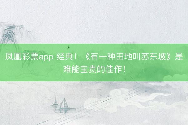凤凰彩票app 经典!《有一种田地叫苏东坡》是难能宝贵的佳作!