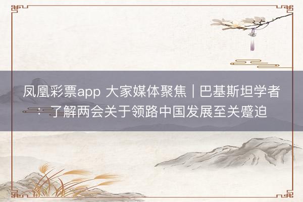 凤凰彩票app 大家媒体聚焦 | 巴基斯坦学者：了解两会关于领路中国发展至关蹙迫