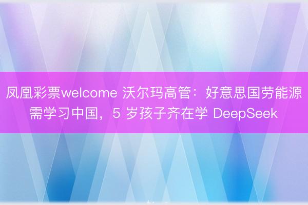 凤凰彩票welcome 沃尔玛高管：好意思国劳能源需学习中国，5 岁孩子齐在学 DeepSeek