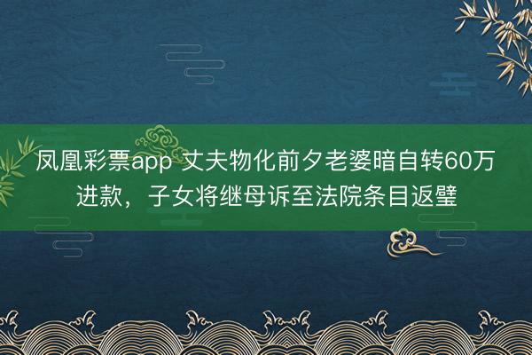 凤凰彩票app 丈夫物化前夕老婆暗自转60万进款，子女将继母诉至法院条目返璧