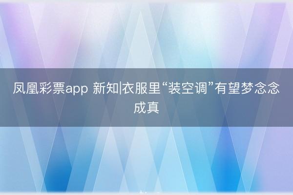 凤凰彩票app 新知|衣服里“装空调”有望梦念念成真