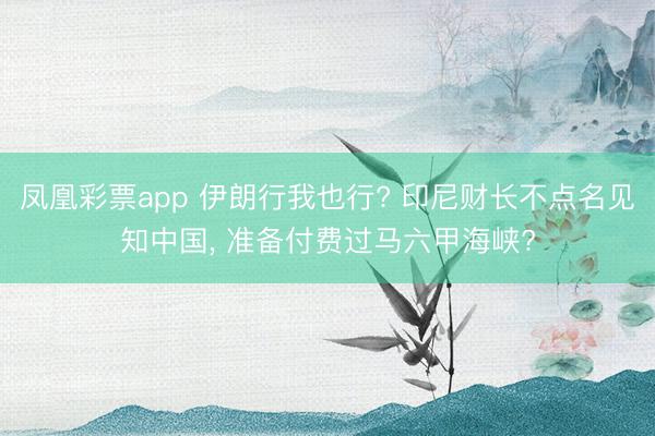 凤凰彩票app 伊朗行我也行? 印尼财长不点名见知中国， 准备付费过马六甲海峡?