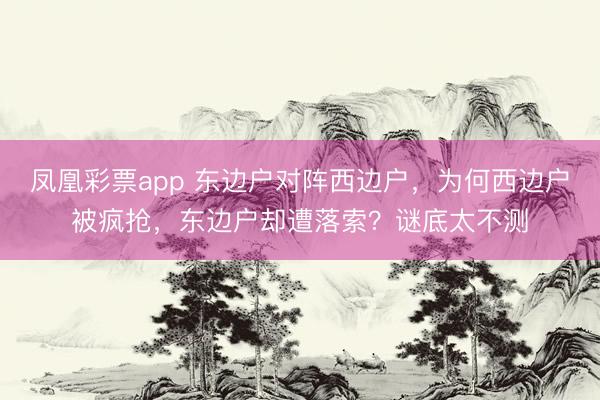 凤凰彩票app 东边户对阵西边户，为何西边户被疯抢，东边户却遭落索？谜底太不测